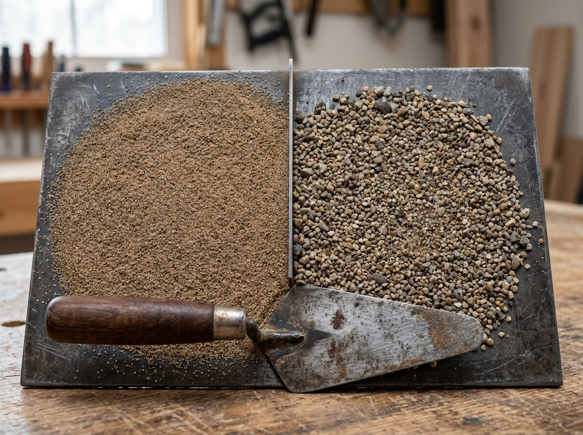 Close-up of fine screened mason sand next to coarse washed concrete sand