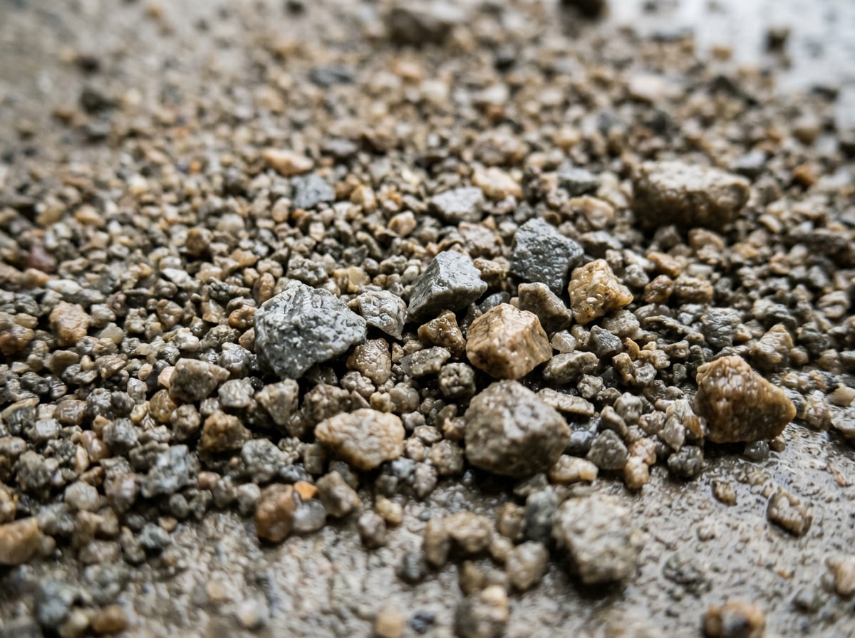 Close-up of coarse washed concrete sand showing angular screened grains