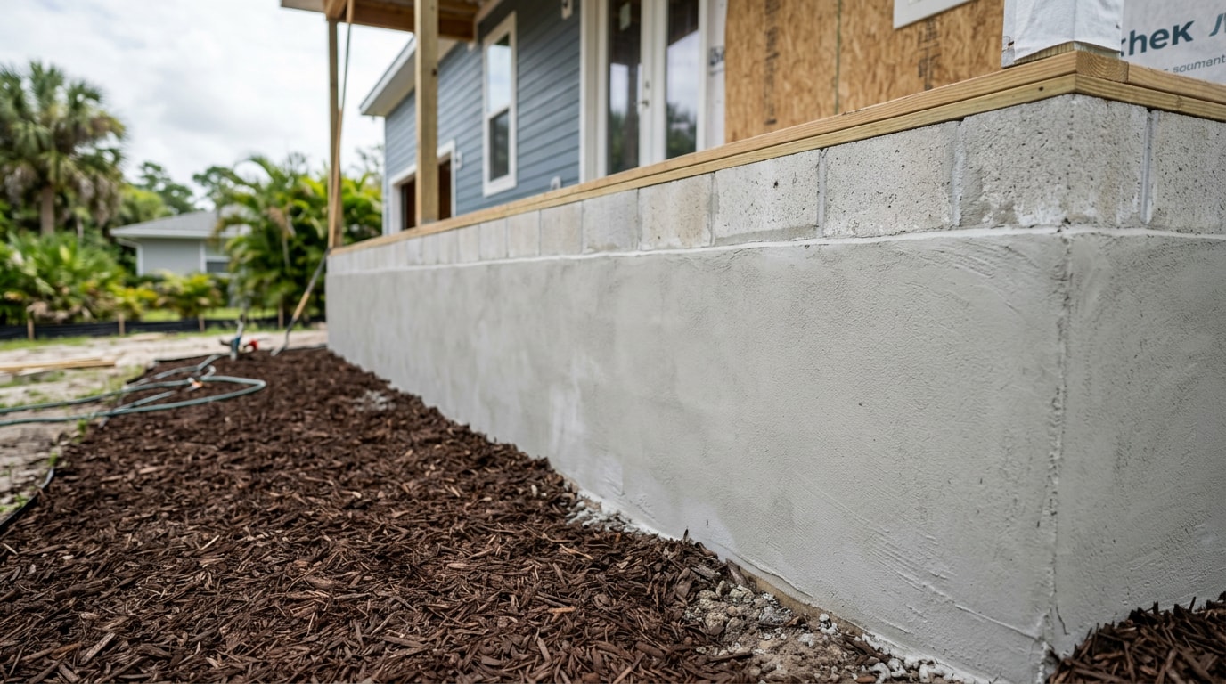 Freshly parged concrete block stem wall on a Gulf Breeze, FL home foundation Freshly parged concrete block stem wall on a Gulf Breeze, FL home foundation