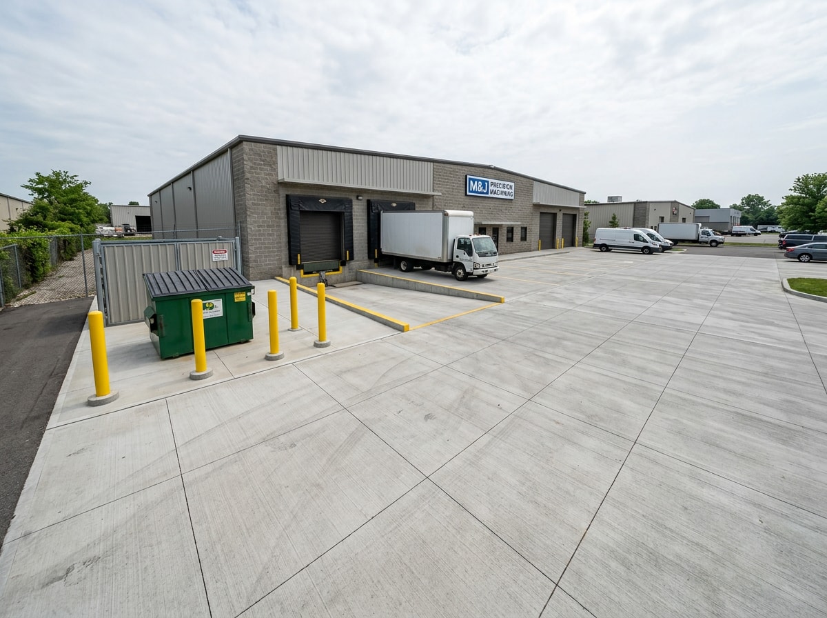 Finished commercial concrete pad and drive lane at a Milton FL business property