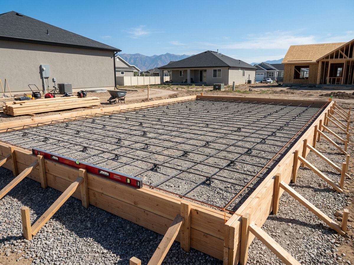 Formed and reinforced slab ready for inspection before a concrete pour