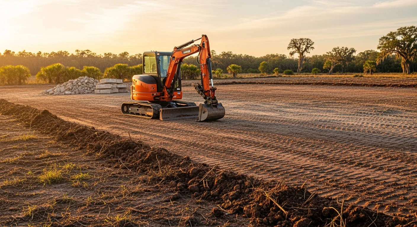 Excavation equipment preparing site for concrete foundation work