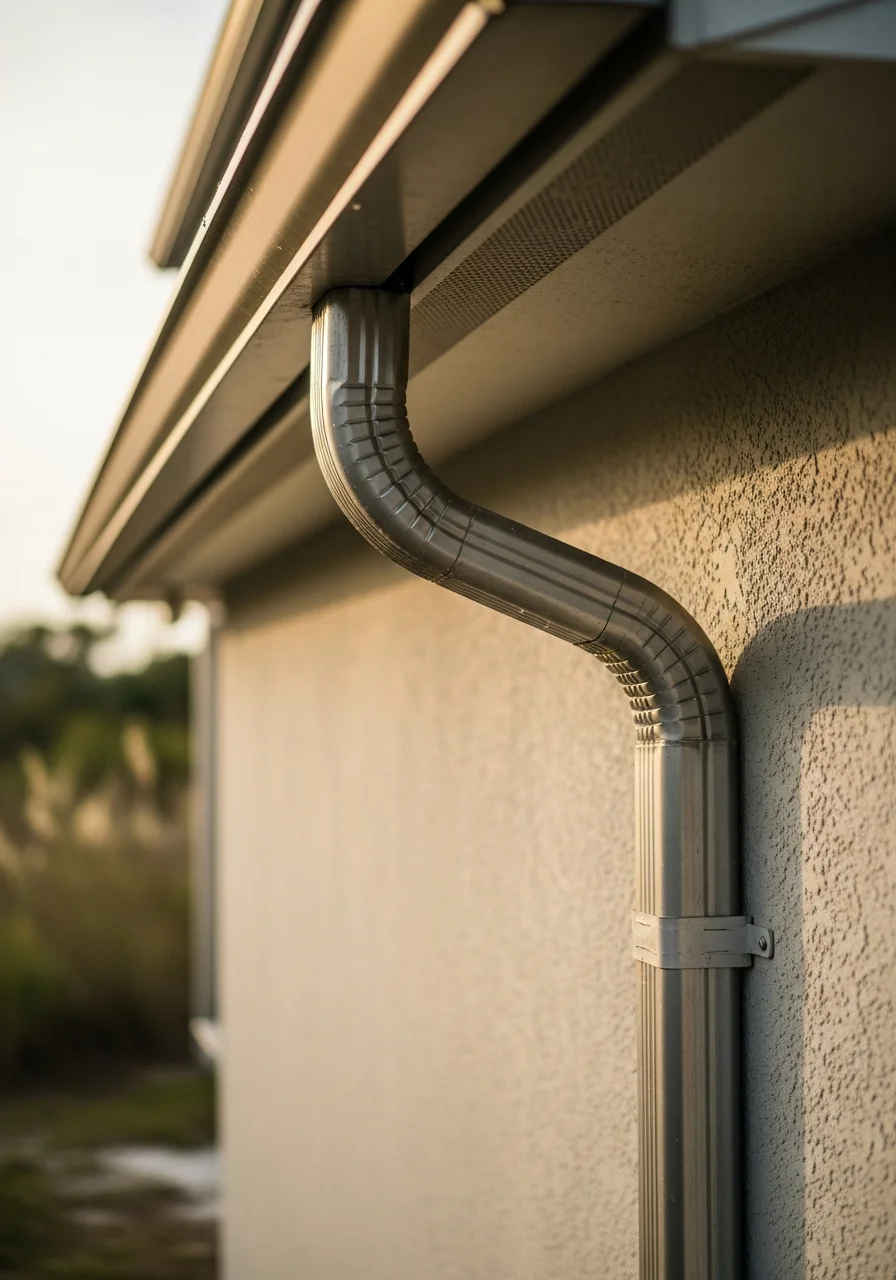 Close-up of Gulf Breeze residential exterior showing salt-resistant materials and coastal maintenance details.